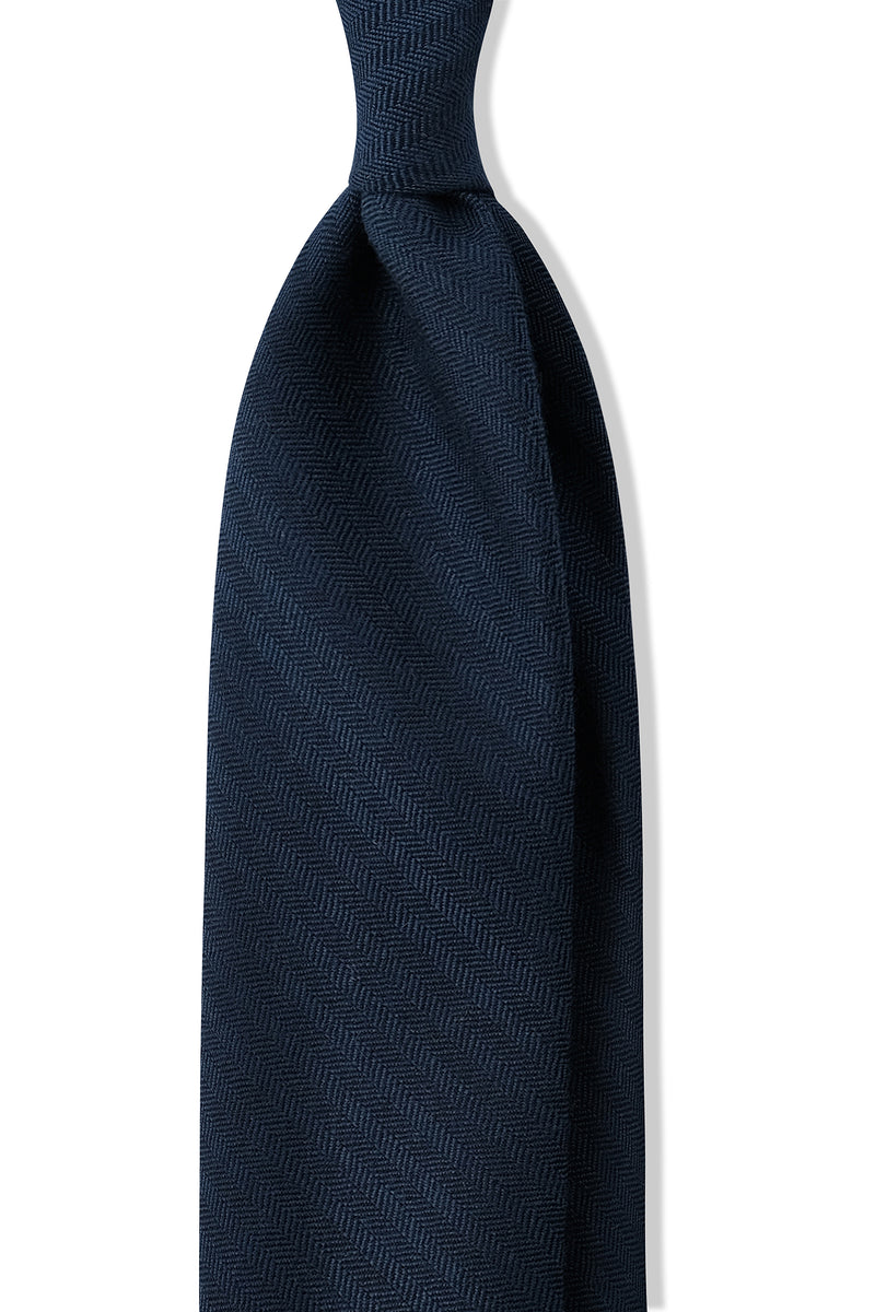 3-FOLD UNLINED Heringbone Cashmere Tie - Navy - Brunati Como