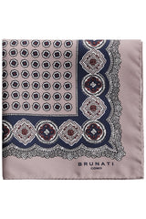 Ornamental Silk Pocket Square - Taupe / Navy - Brunati Como