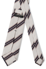 3-Fold Striped Repp Silk Tie - Light Beige / Caramel / Navy - Brunati Como®