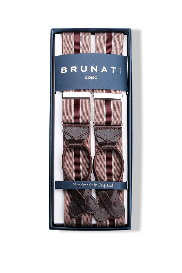 Striped Elastic Braces - Beige/Burgundy - Brunati Como®