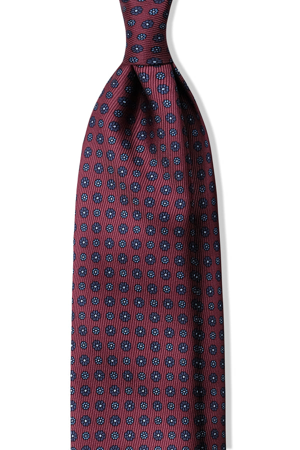 3- Fold Untipped Floral Silk Tie - Bordeaux / Navy / Light Blue - Brunati Como®