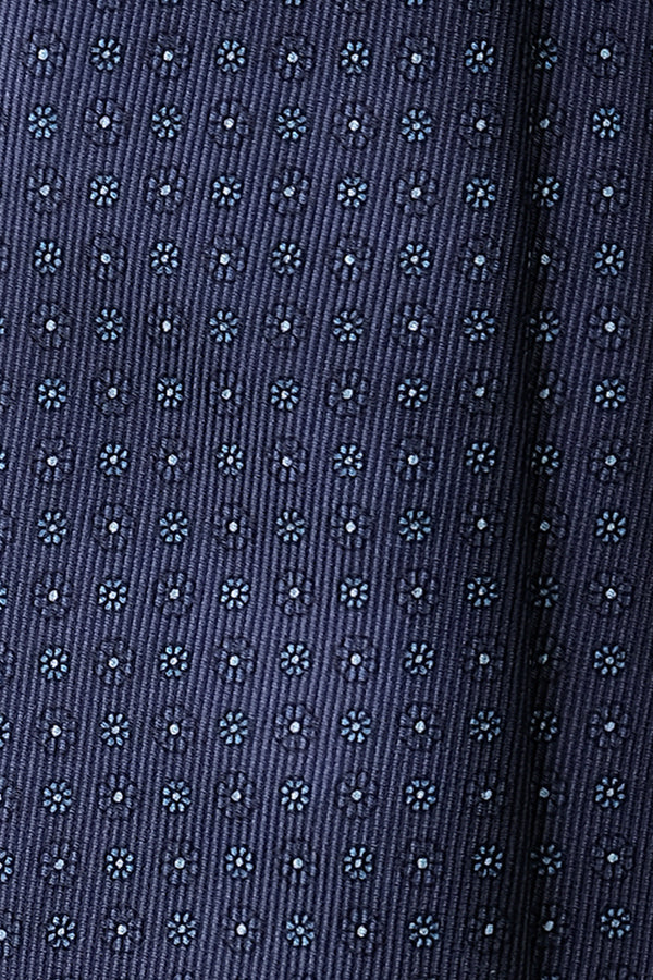 3- Fold Untipped Floral Silk Tie - Navy / Light Blue - Brunati Como®