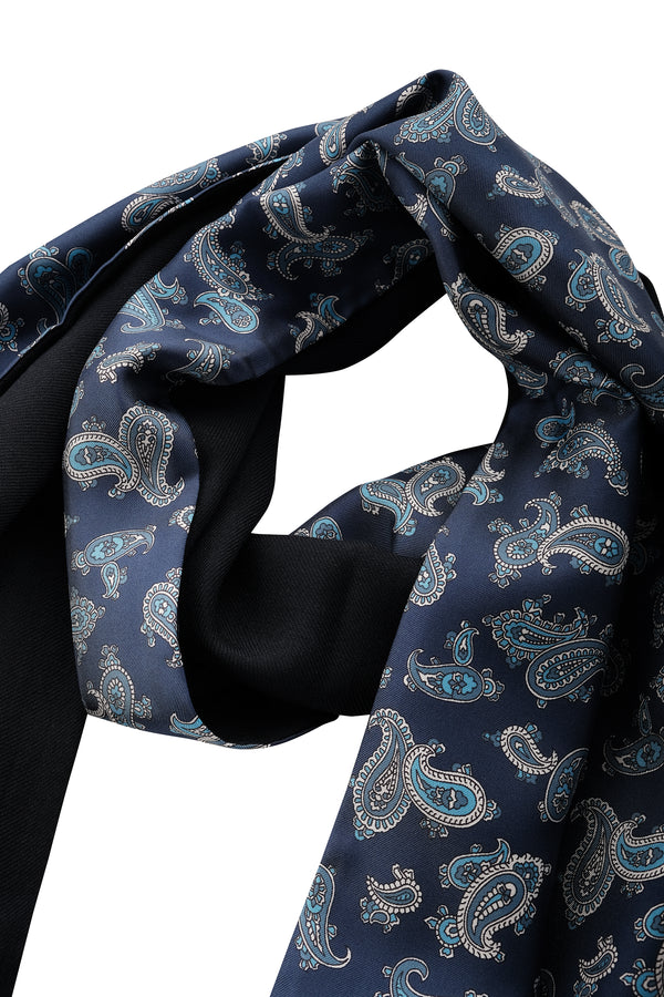 Doubleface Silk Wool Scarf - Navy Blue Mix - Brunati Como