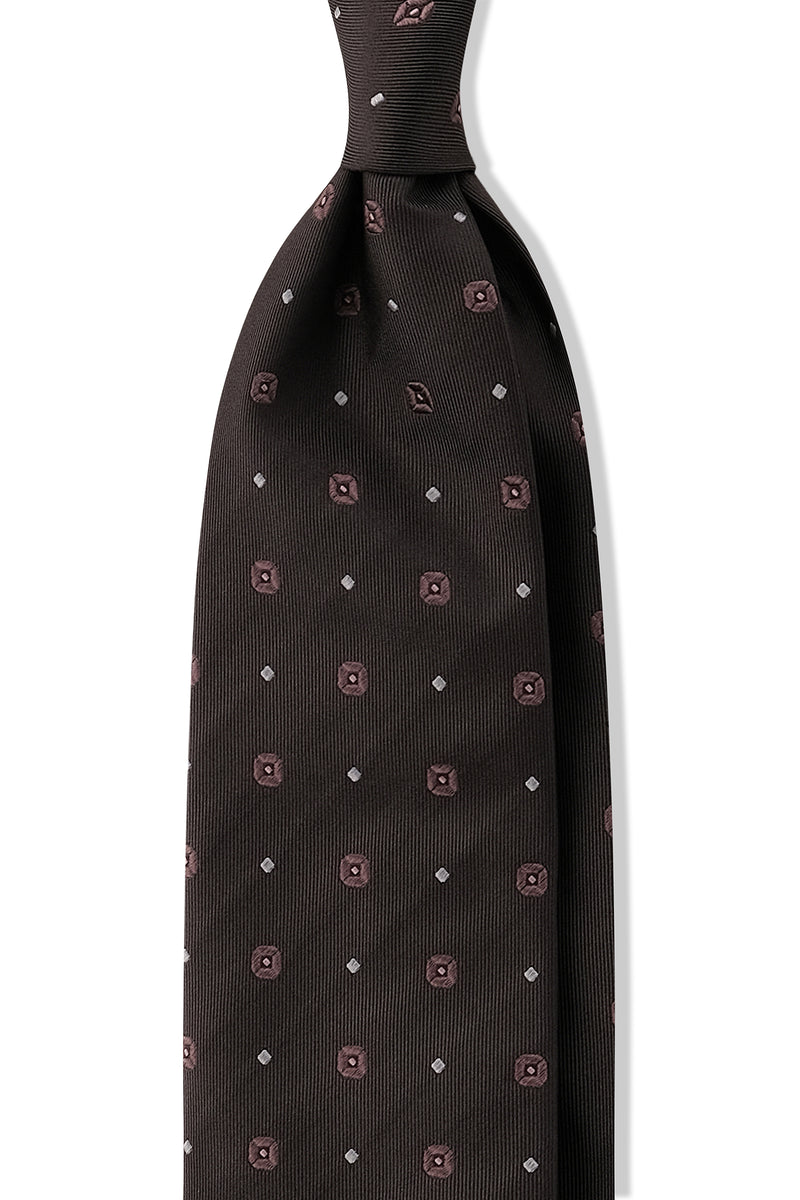 3-Fold Doubleface Jacquard Patterned Silk Tie - Brown - Brunati Como