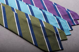 3-Fold Preppy Repp Silk Tie - Green / Blue / White - Brunati Como