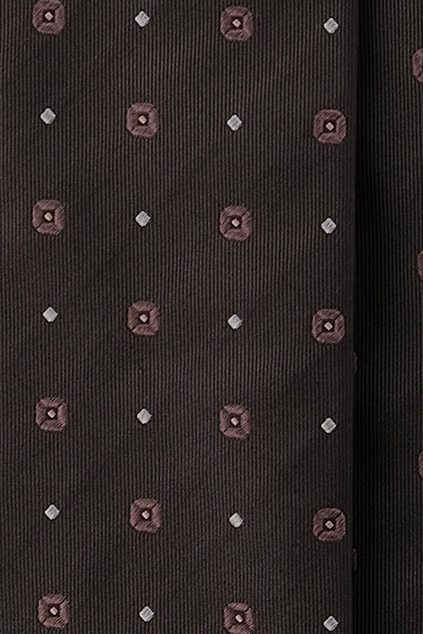 3-Fold Doubleface Jacquard Patterned Silk Tie - Brown - Brunati Como