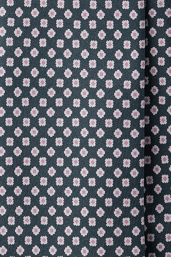 3-Fold Floral Patterned Printed Silk Tie - Green / Rose - Brunati Como