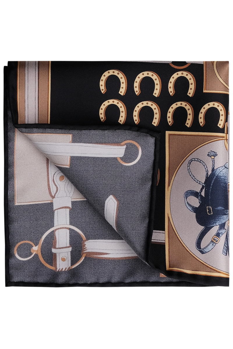 Horseshoe Pattern Silk Pocket Square - Black - Brunati Como