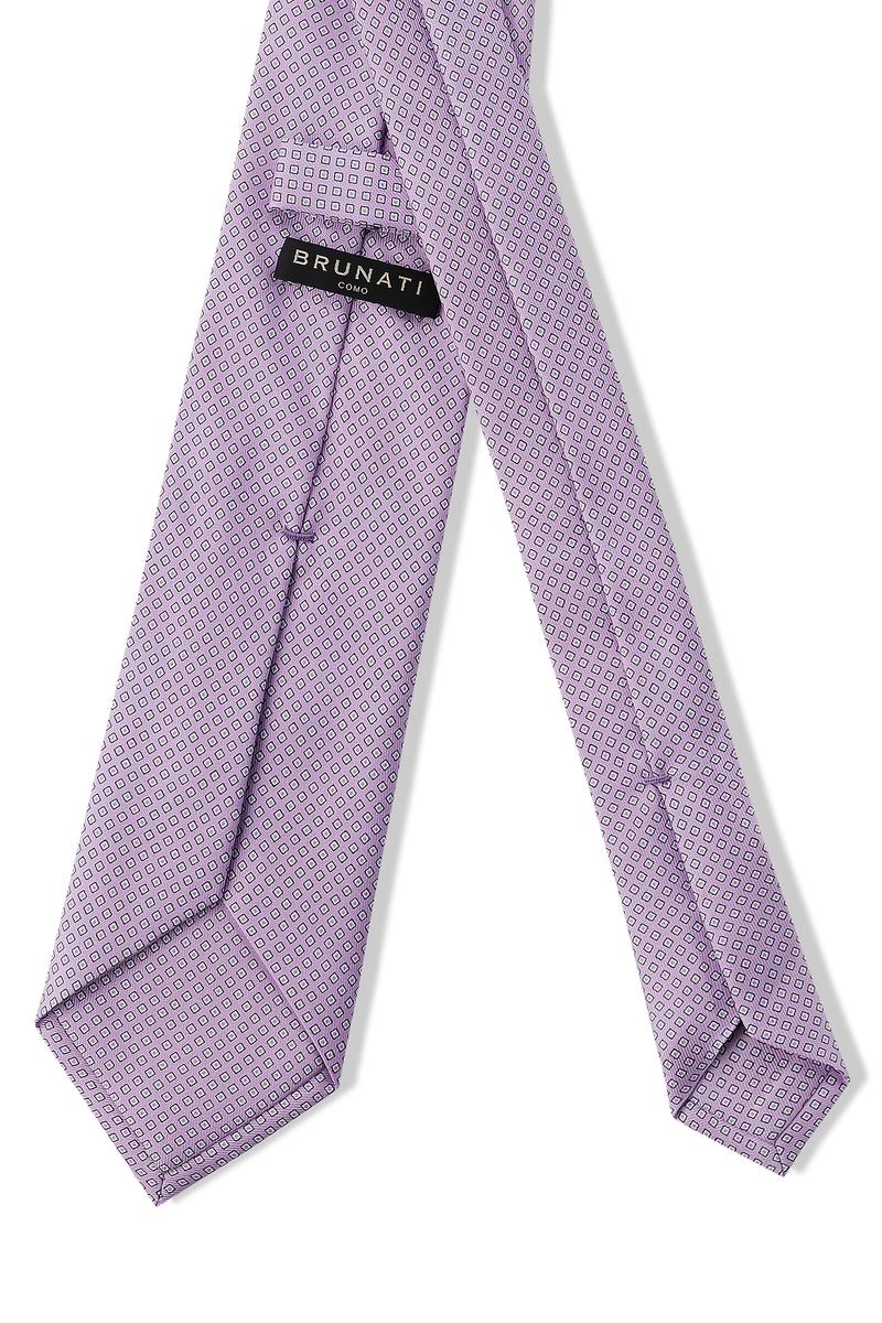 3-Fold Cube Patterned Printed Silk Tie - Lilac - Brunati Como