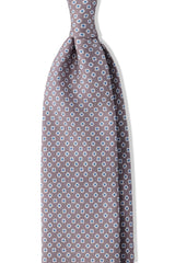 3-Fold Floral Patterned Printed Silk Tie - Taupe / Light Blue - Brunati Como