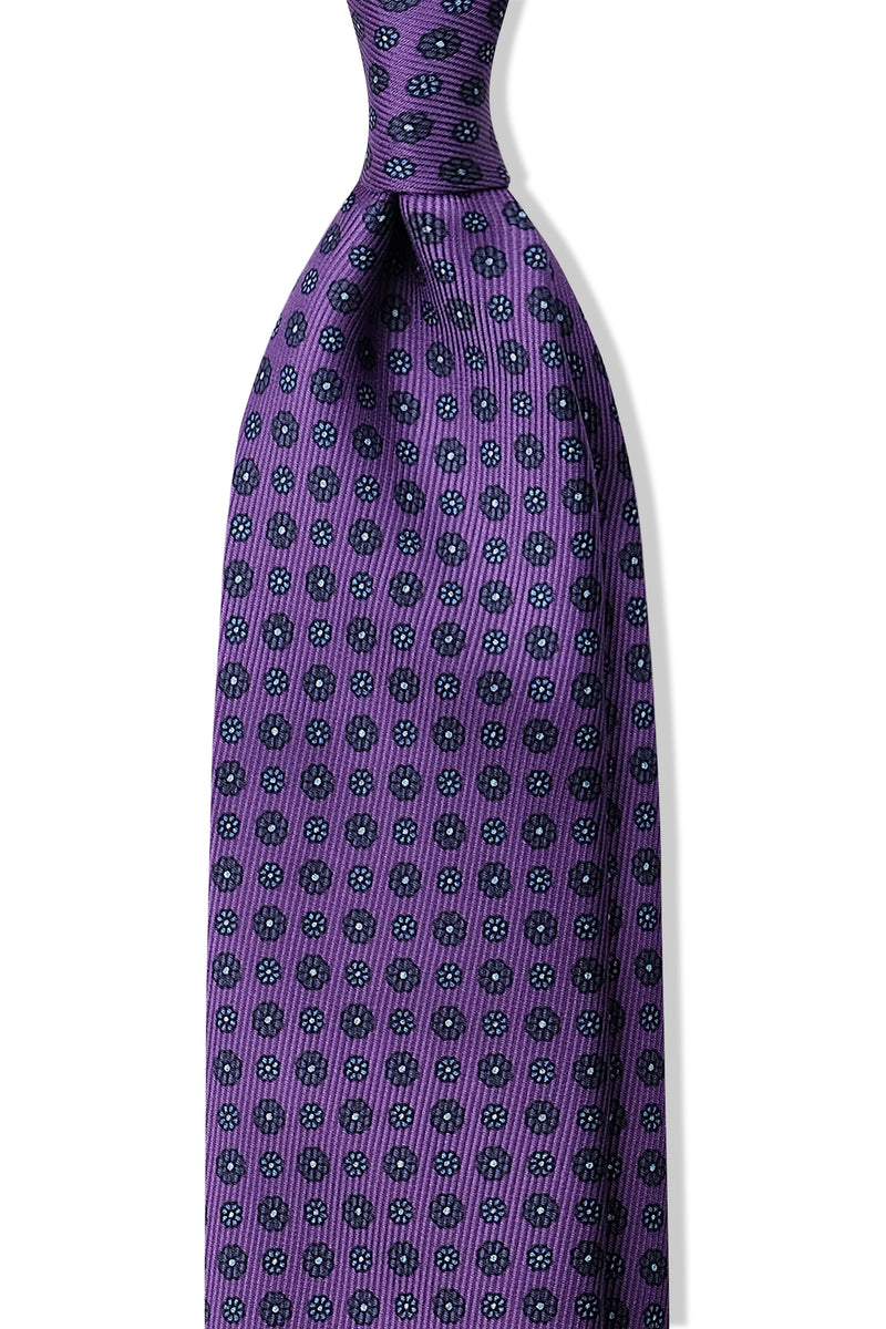 3- Fold Untipped Floral Silk Tie - Purple / Navy / Light Blue - Brunati Como®