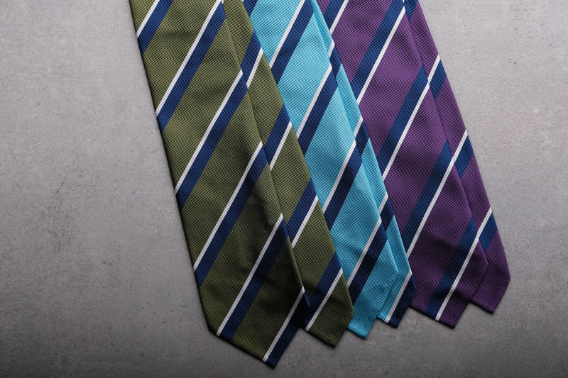 3-Fold Preppy Repp Silk Tie - Lilac / Blue / White - Brunati Como