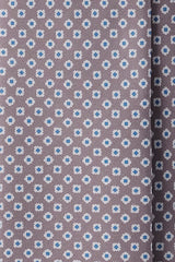 3-Fold Floral Patterned Printed Silk Tie - Taupe / Light Blue - Brunati Como