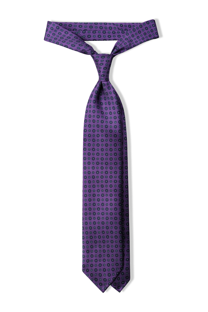 3- Fold Untipped Floral Silk Tie - Purple / Navy / Light Blue - Brunati Como®