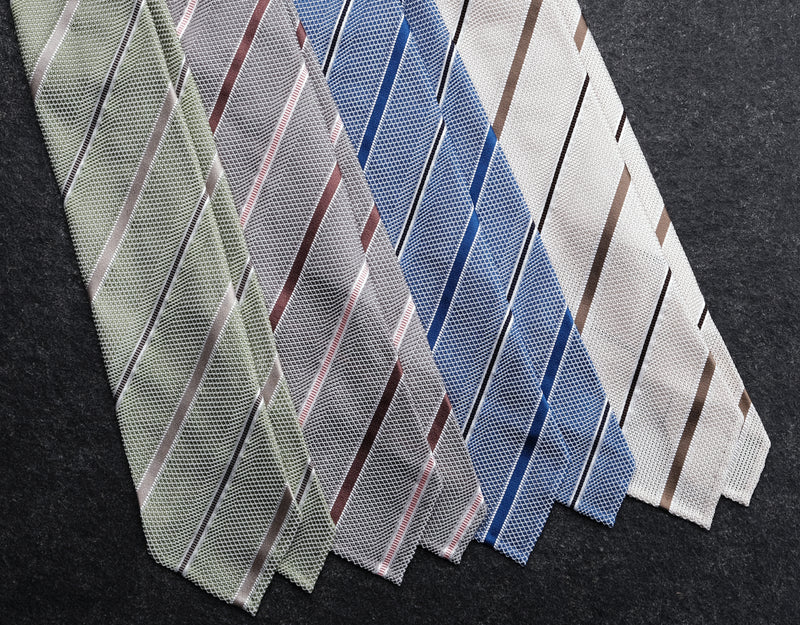3-Fold Striped Silk Grenadine Tie - Green / Light Beige / Taupe - Brunati Como