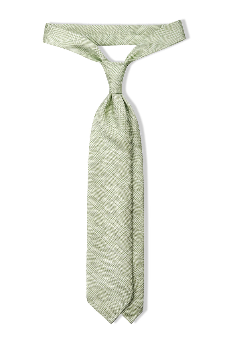 3- Fold Untipped Prince of Wales 40oz Silk Tie - Pistachio Green - Brunati Como®