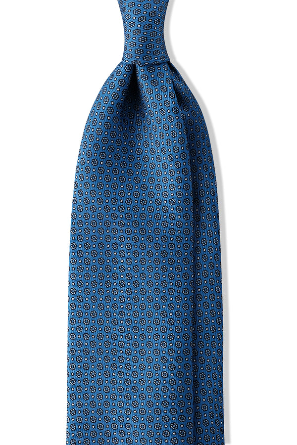 3-Fold Untipped Mini Floral Silk Tie - Royal Blue / Light Blue - Brunati Como