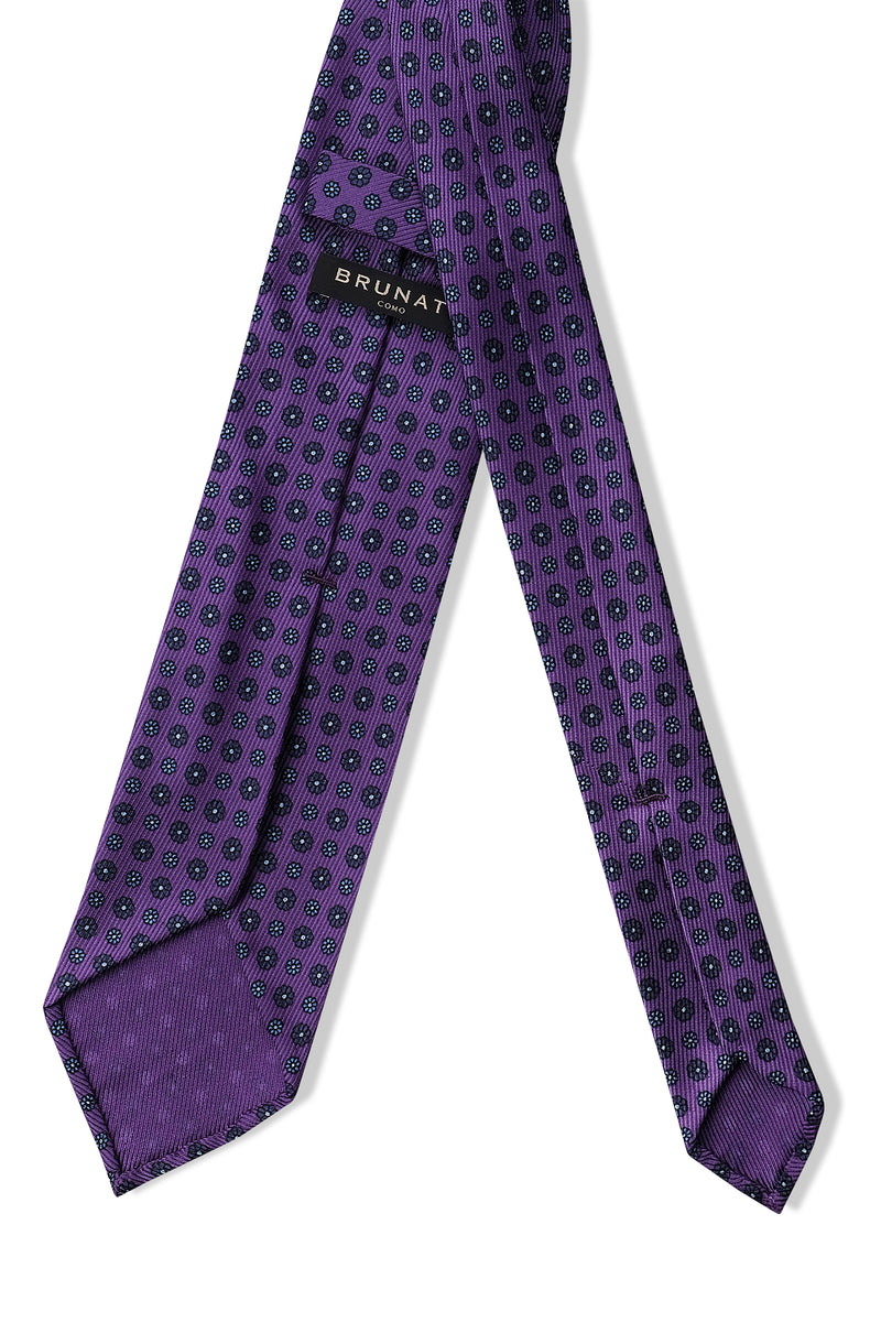 3- Fold Untipped Floral Silk Tie - Purple / Navy / Light Blue - Brunati Como®