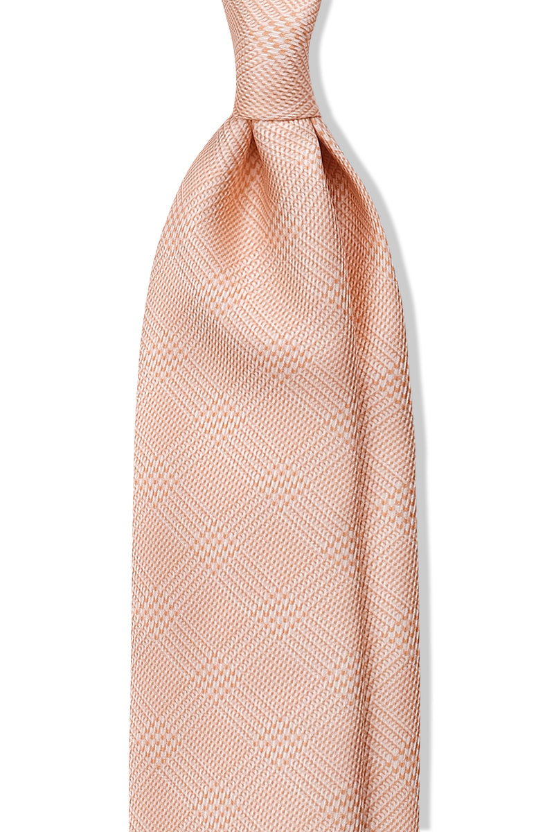 3- Fold Untipped Prince of Wales 40oz Silk Tie - Salmon Orange - Brunati Como®