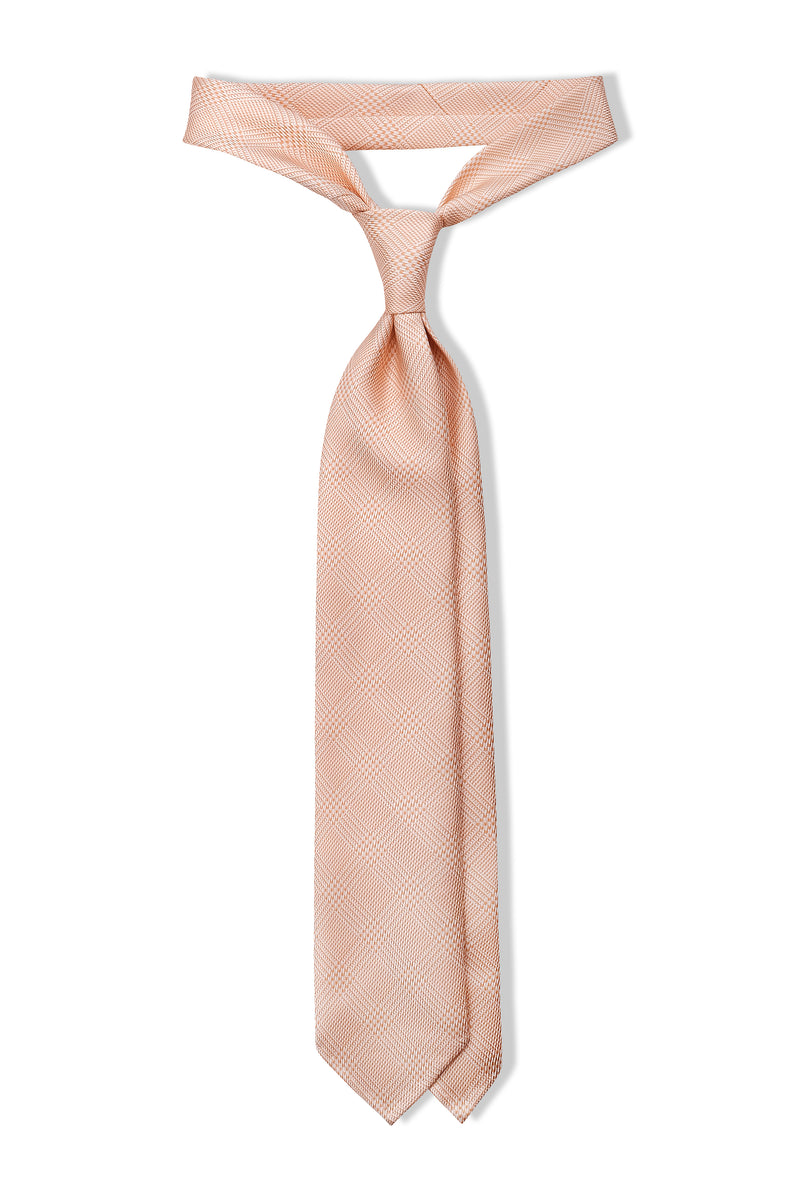 3- Fold Untipped Prince of Wales 40oz Silk Tie - Salmon Orange - Brunati Como®