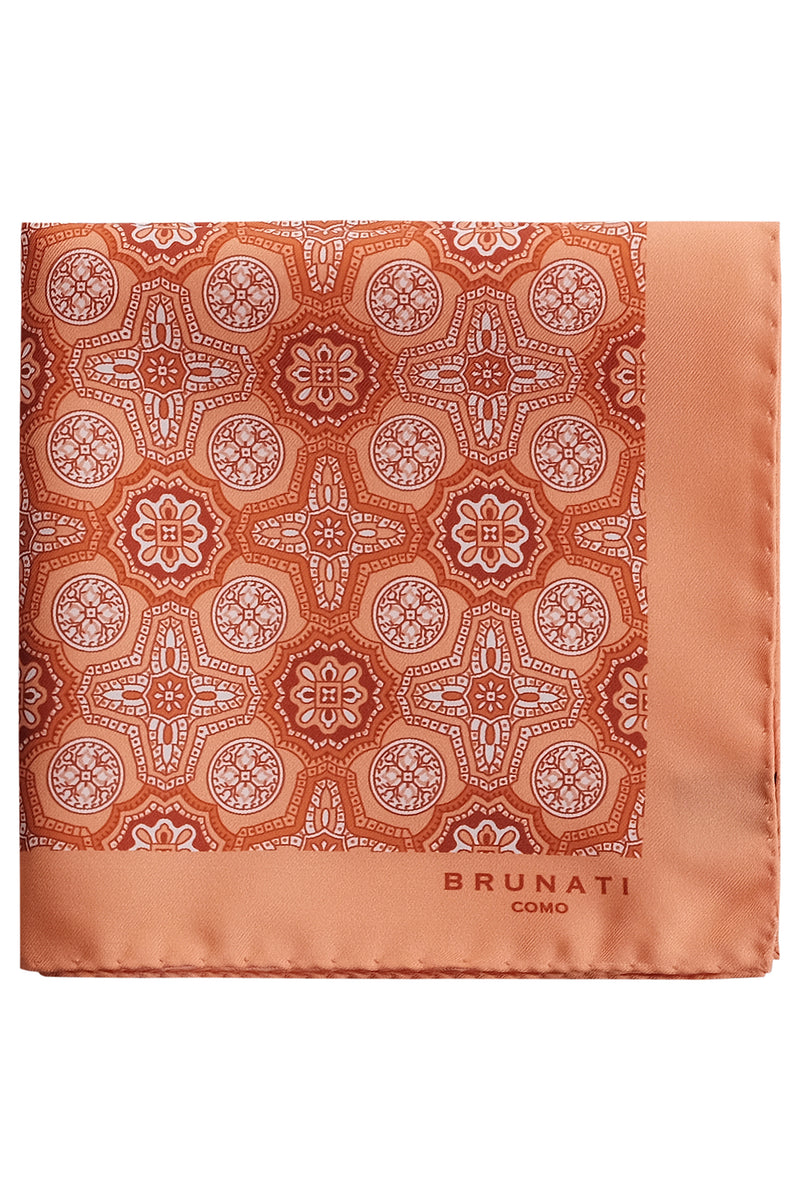 Floral Silk Pocket Square - Orange - Brunati Como