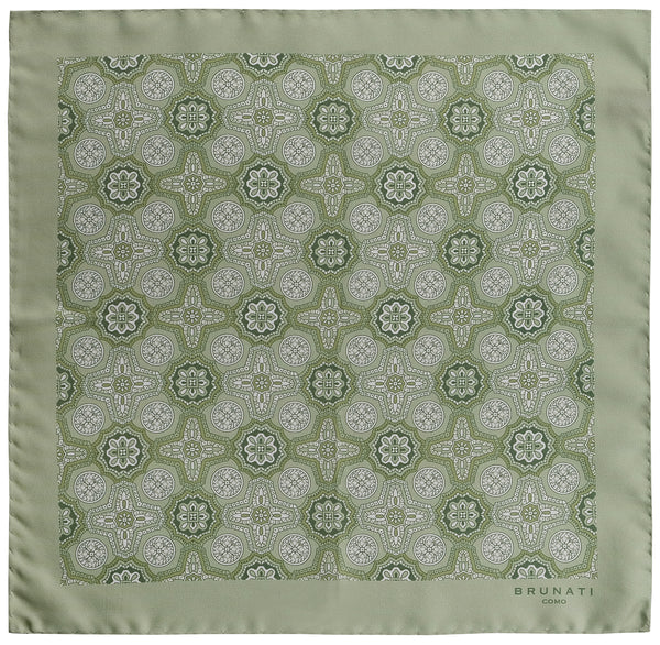 Floral Silk Pocket Square - Green - Brunati Como