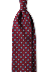 3-Fold Patterned Printed Silk Tie - Bordeaux / Light Blue - Brunati Como