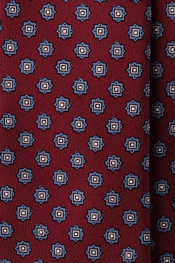 3-Fold Patterned Printed Silk Tie - Bordeaux / Light Blue - Brunati Como