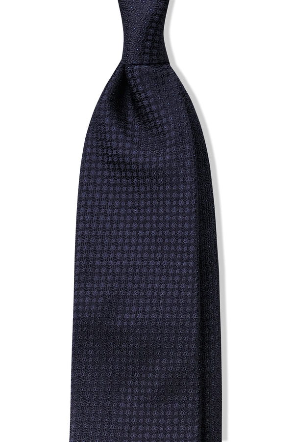 3- Fold Silk Jacquard Tie - Navy - Brunati Como®