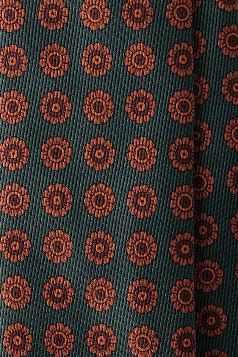 3-Fold Floral Ancient Madder Silk Tie - Forest/Ocre Orange - Brunati Como