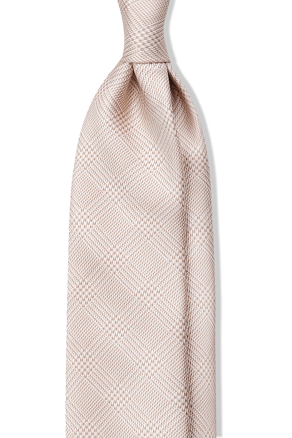 3- Fold Untipped Prince of Wales 40oz Silk Tie - Taupe Beige - Brunati Como®