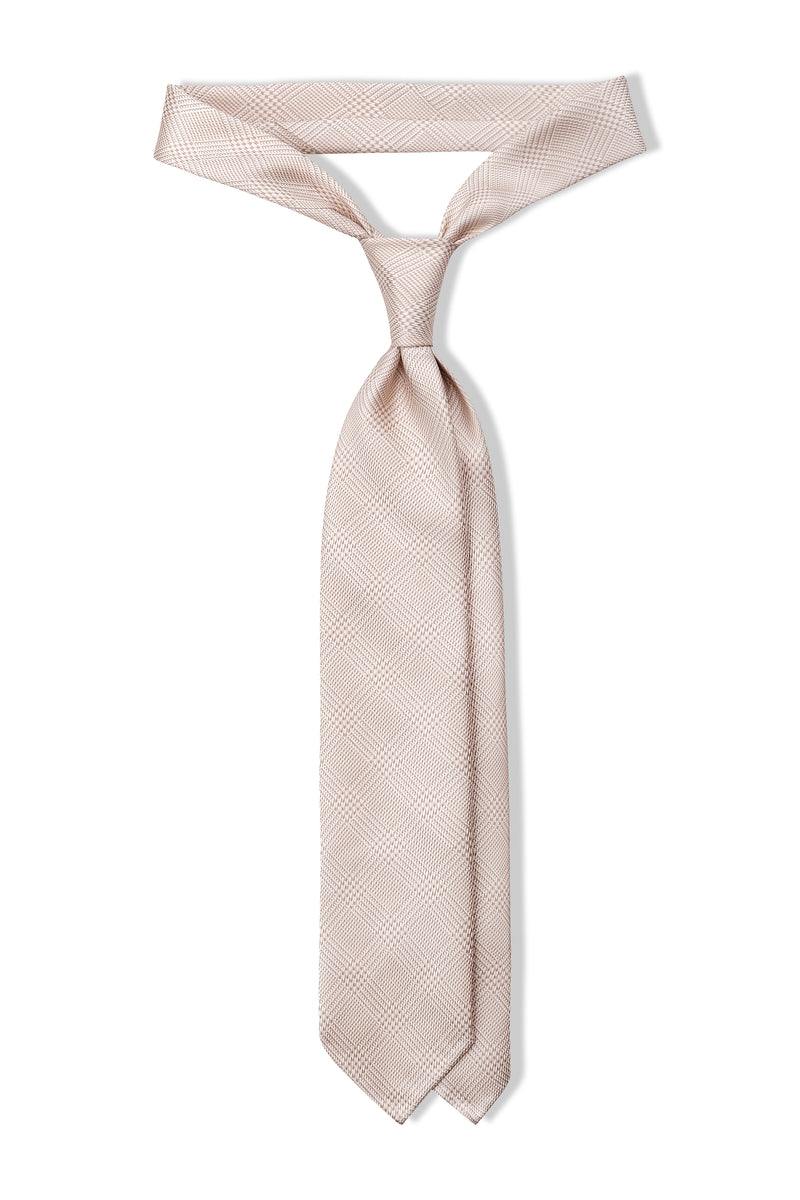 3- Fold Untipped Prince of Wales 40oz Silk Tie - Taupe Beige - Brunati Como®