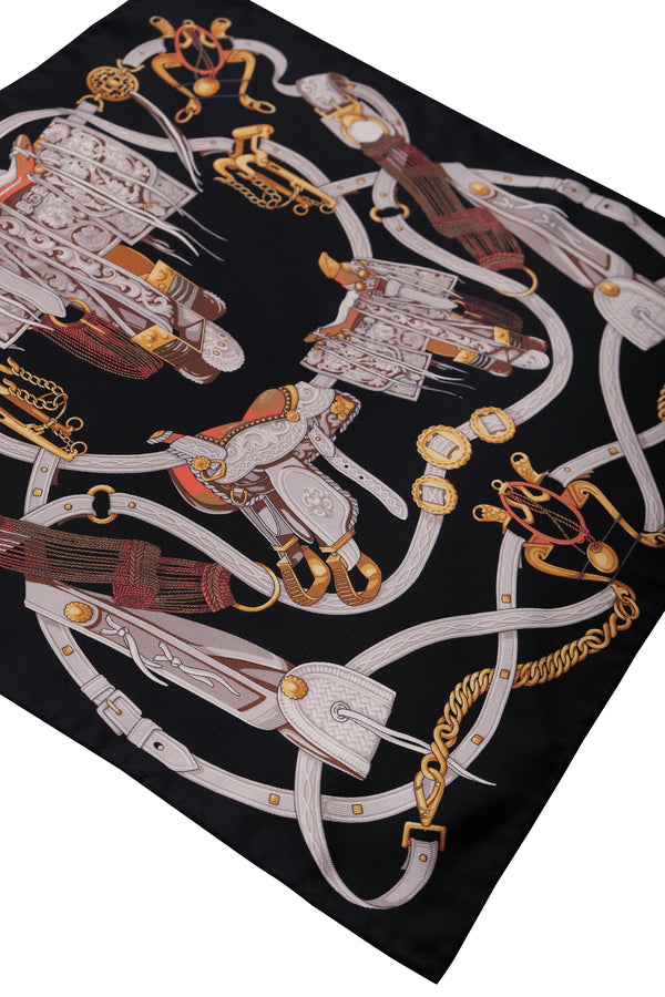 Saddle Pattern Silk Pocket Square - Black - Brunati Como