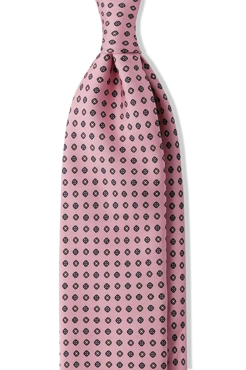 3-Fold Floral Patterned Printed Silk Tie - Rose - Brunati Como