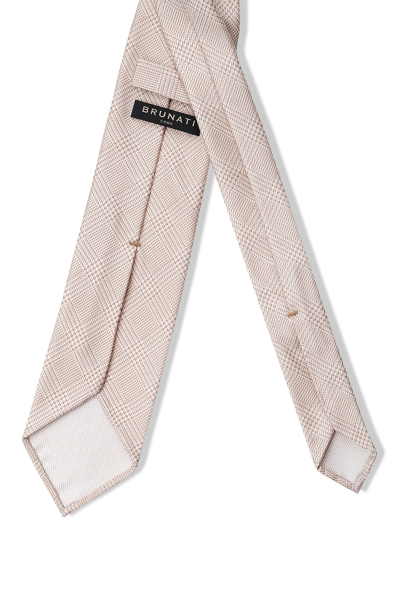 3- Fold Untipped Prince of Wales 40oz Silk Tie - Taupe Beige - Brunati Como®