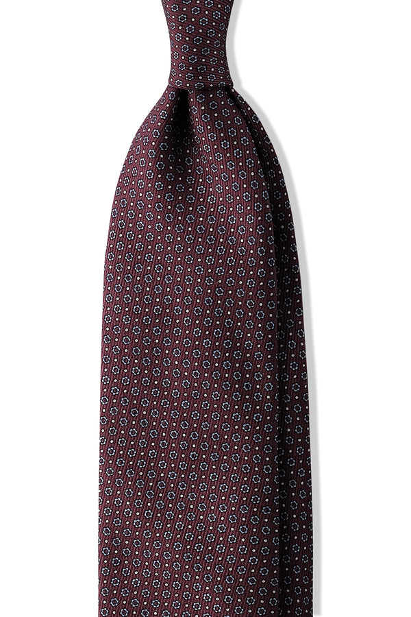 3-Fold Untipped Mini Floral Silk Tie - Burgundy / Light Blue - Brunati Como