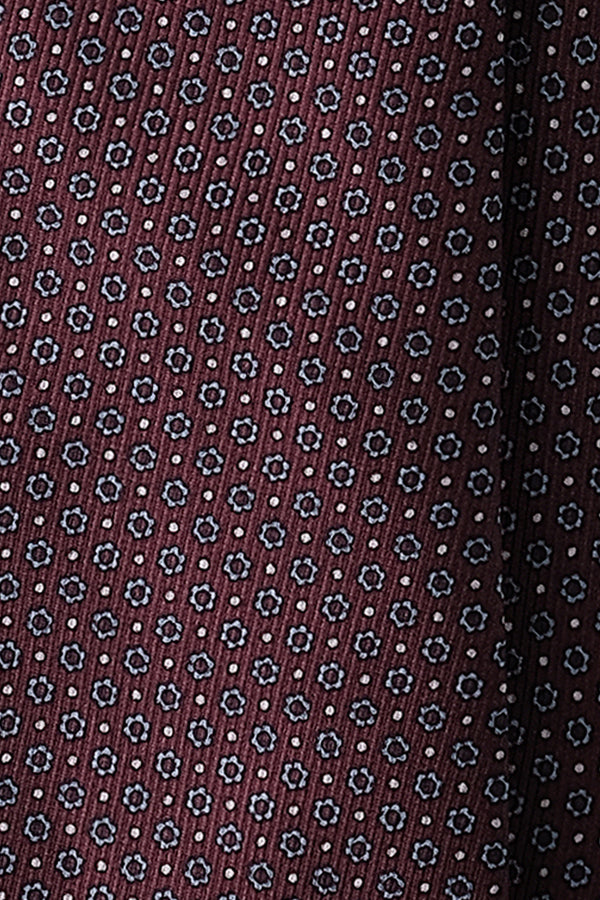 3-Fold Untipped Mini Floral Silk Tie - Burgundy / Light Blue - Brunati Como