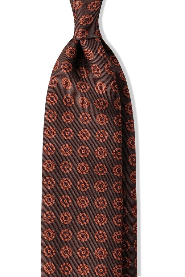 3-Fold Floral Ancient Madder Silk Tie - Brown/Ocre Orange - Brunati Como