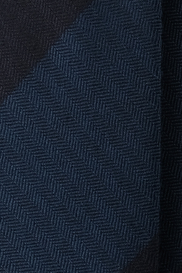 3-FOLD UNLINED Striped Heringbone Cashmere Tie - Navy/Royal Blue - Brunati Como