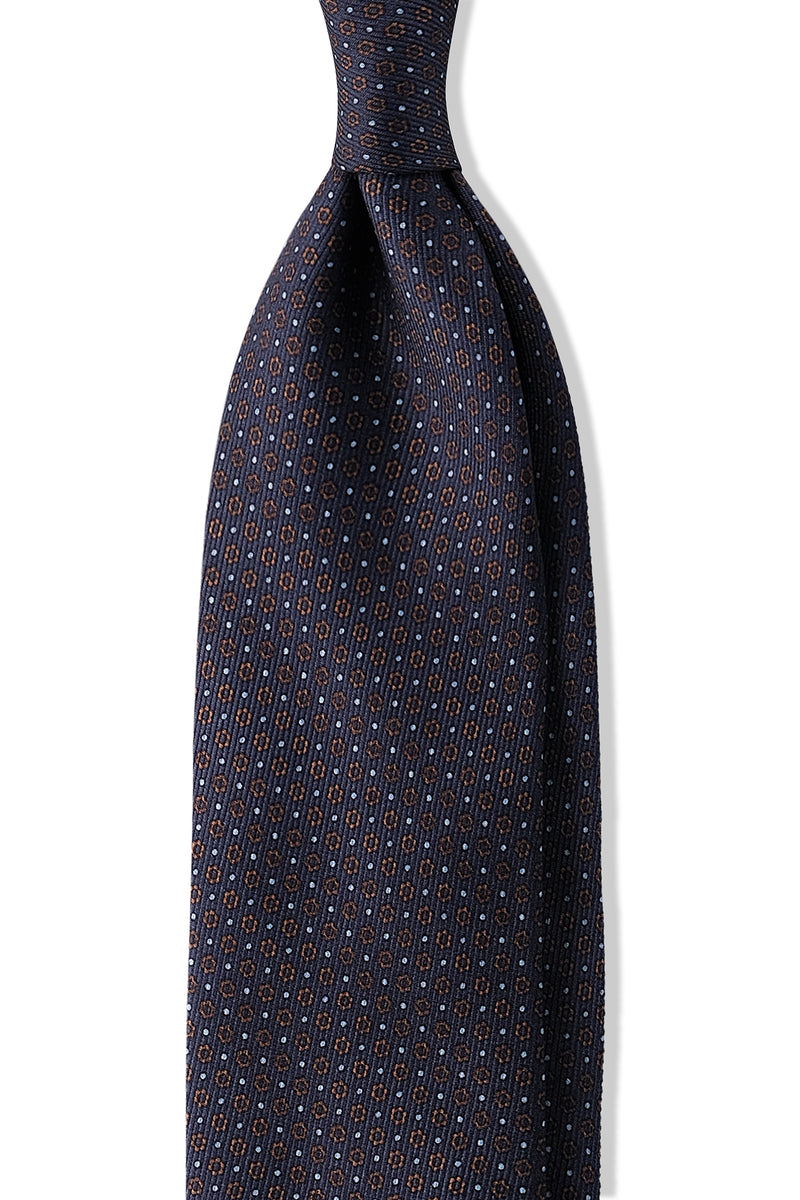 3-Fold Untipped Mini Floral Silk Tie - Navy / Copper - Brunati Como