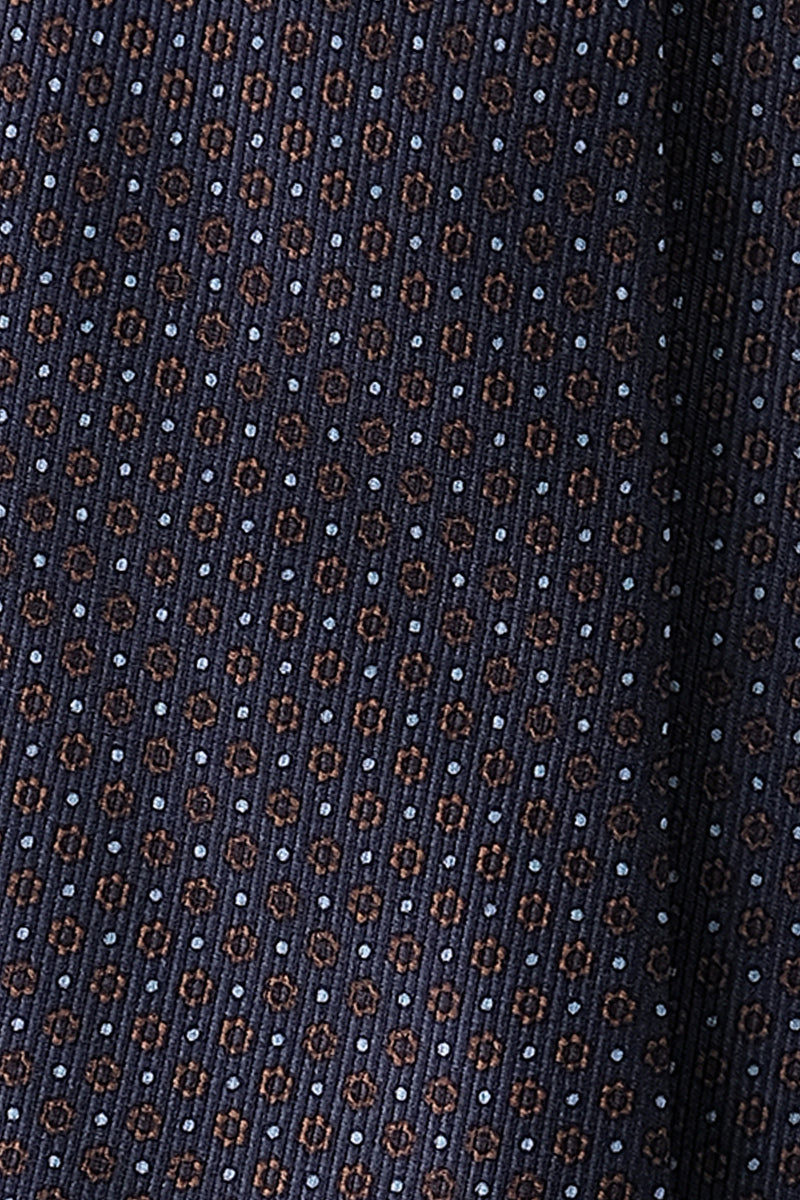 3-Fold Untipped Mini Floral Silk Tie - Navy / Copper - Brunati Como
