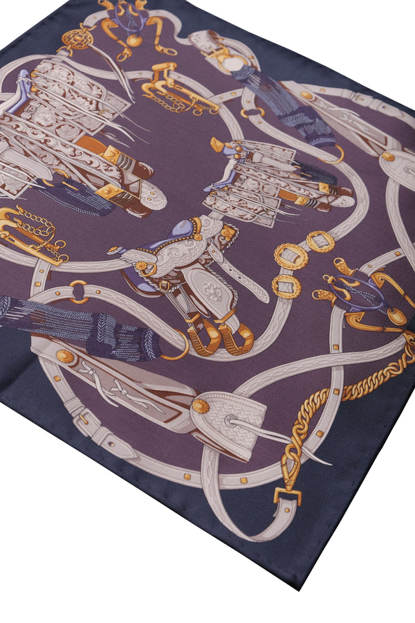 Saddle Pattern Silk Pocket Square - Navy / Purple - Brunati Como