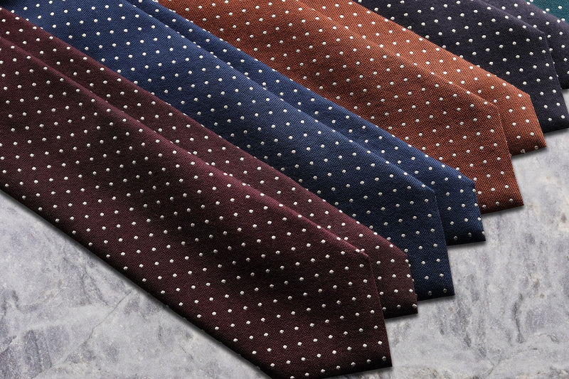 3-Fold Silk Wool Pindot Jacquard Tie - Navy - Brunati Como