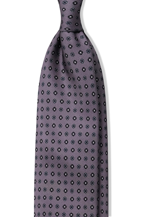 3-Fold Patterned Printed Silk Tie - Grey/Turquoise - Brunati Como®