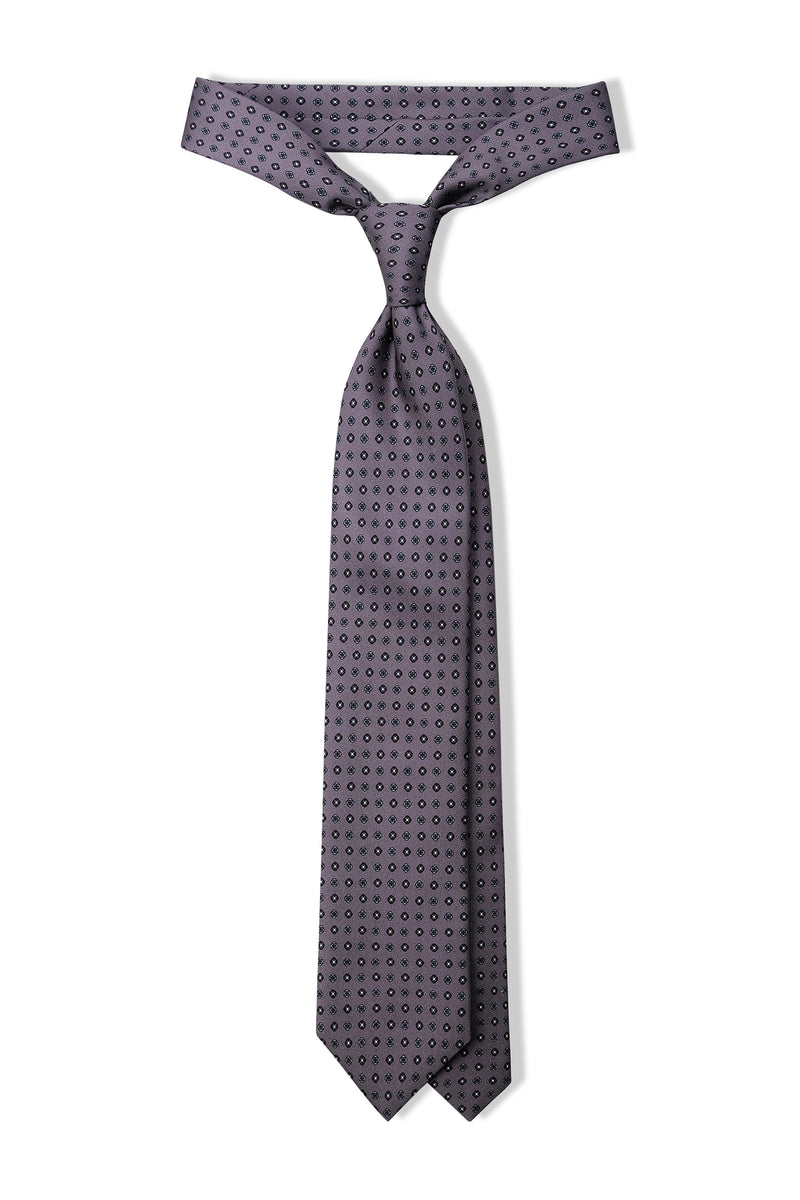 3-Fold Patterned Printed Silk Tie - Grey/Turquoise - Brunati Como®