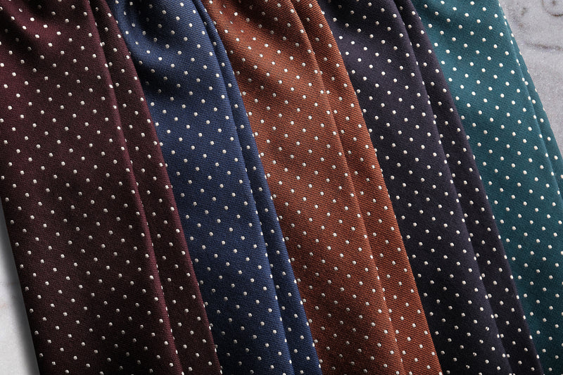 Pindot 3-Fold Silk Wool Pindot Jacquard Tie - Navy | Brunati Como®