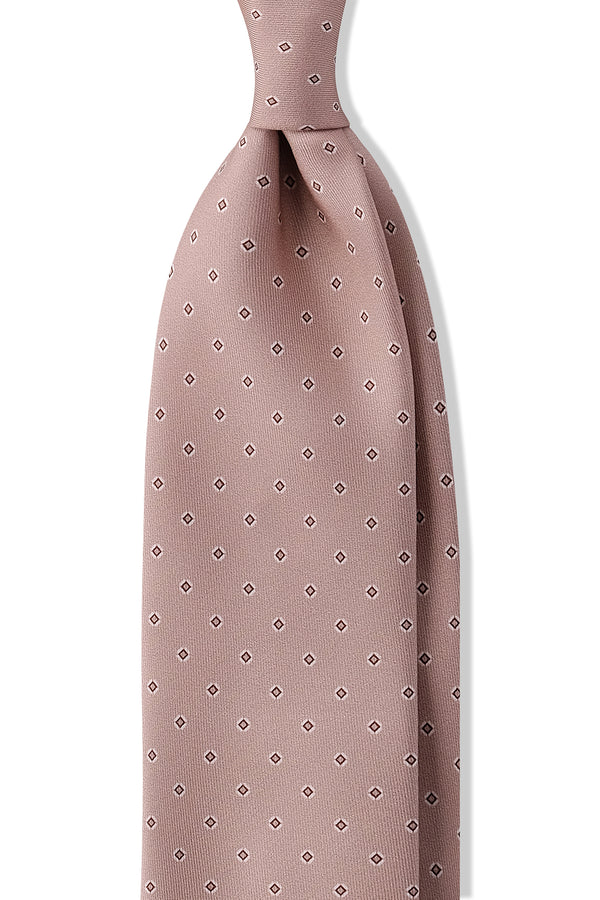 3-Fold Cube Patterned Printed Silk Tie - Salmon - Brunati Como