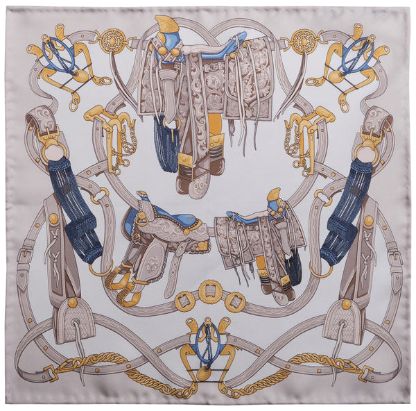 Saddle Pattern Silk Pocket Square - Ecru - Brunati Como