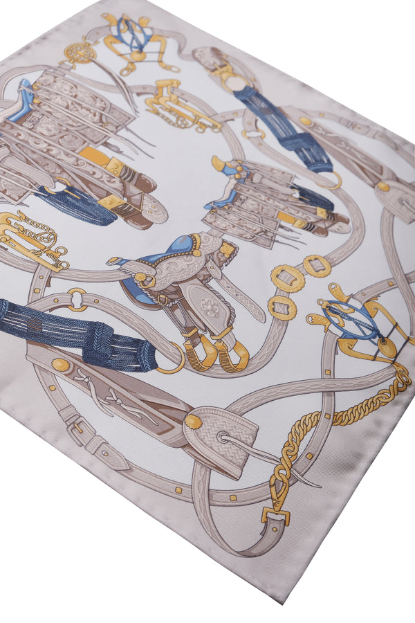 Saddle Pattern Silk Pocket Square - Ecru - Brunati Como