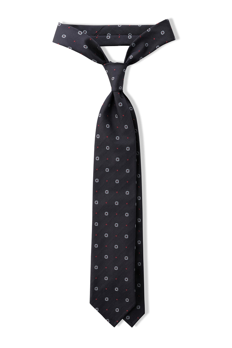 3-Fold Doubleface Jacquard Patterned Silk Tie - Navy - Brunati Como